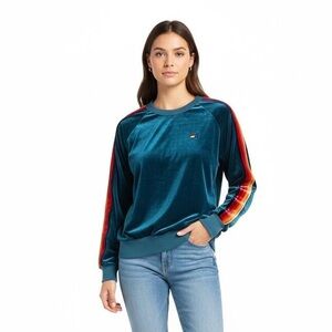 Aviator Nation Teal Long Sleeve Top with Rainbow Stripes